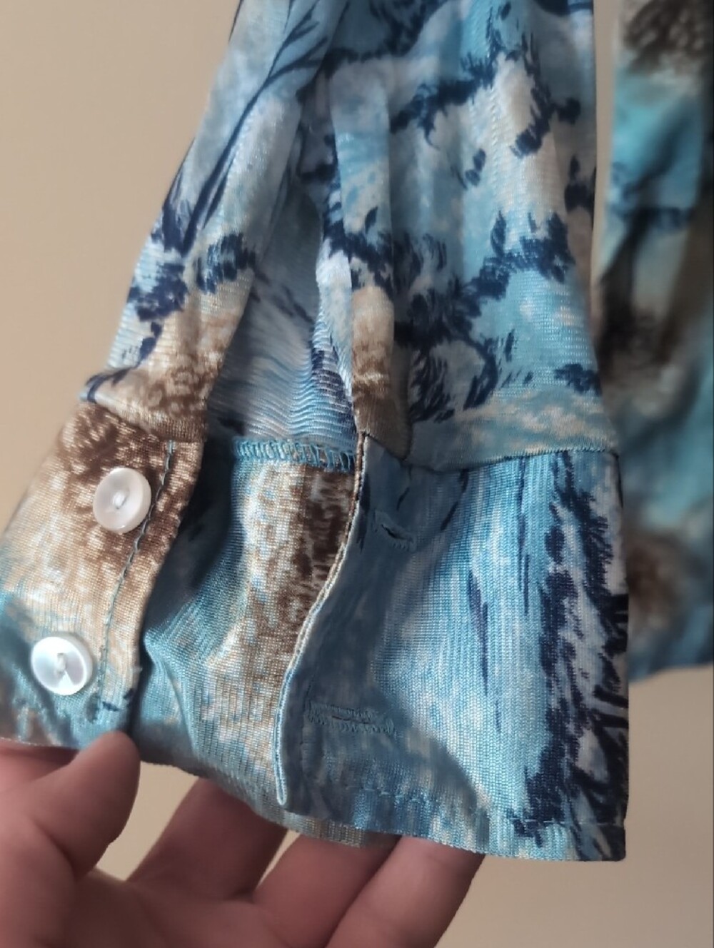 Blue Wintery Scene Button-Up Blouse - Women's Top - Picture 5 of 5